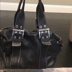Black leather handbag